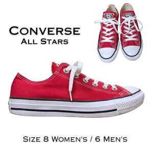 Converse All Star Chuck Taylor Sneakers Womens 8 Mens 6 Red White Canvas Low Top